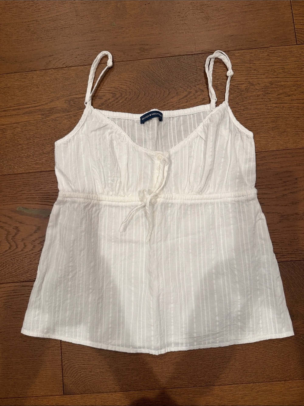 Brandy Melville White Striped Cotton Tie-Front Cami